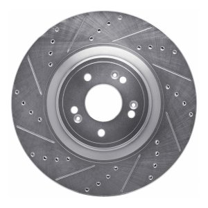 Genesis G80 Brake Rotor (1) - Front Left - R1 Concepts - Drilled & Slotted - Silver - `18-`20